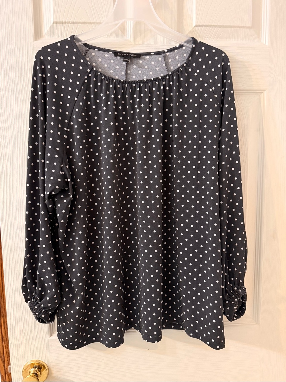 Banana Republic Navy Long-Sleeve Polka Dot Top